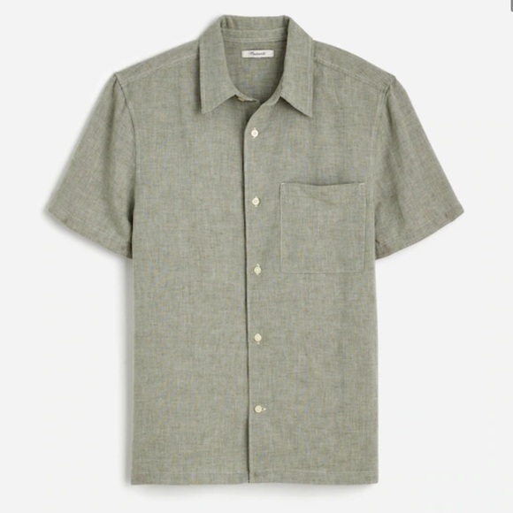 Nwot Madewell Sage Button-Up Short-Sleeve Shirt in Cotton-Linen Blend - Picture 1 of 6